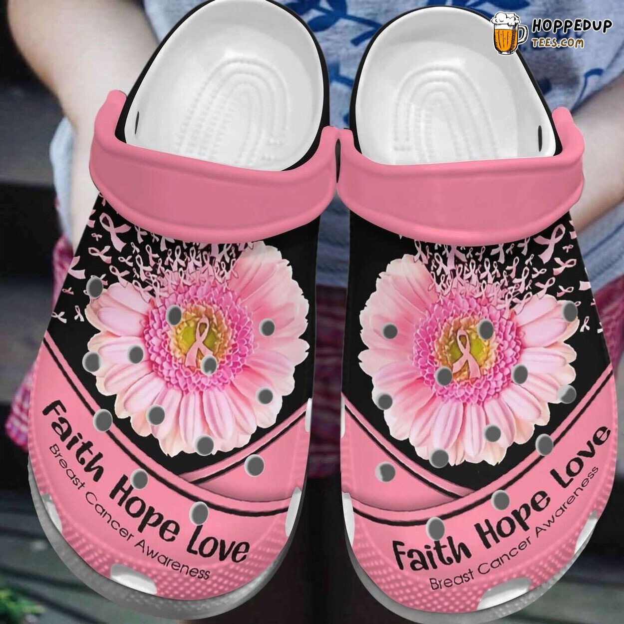 Breast Cancer Awareness Faith Hope Love Daisy Flower Clog Shoes Design