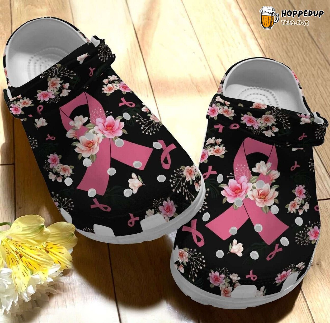 Breast Cancer Awareness Pink Ribbon Flower Comfort Clog Shoes