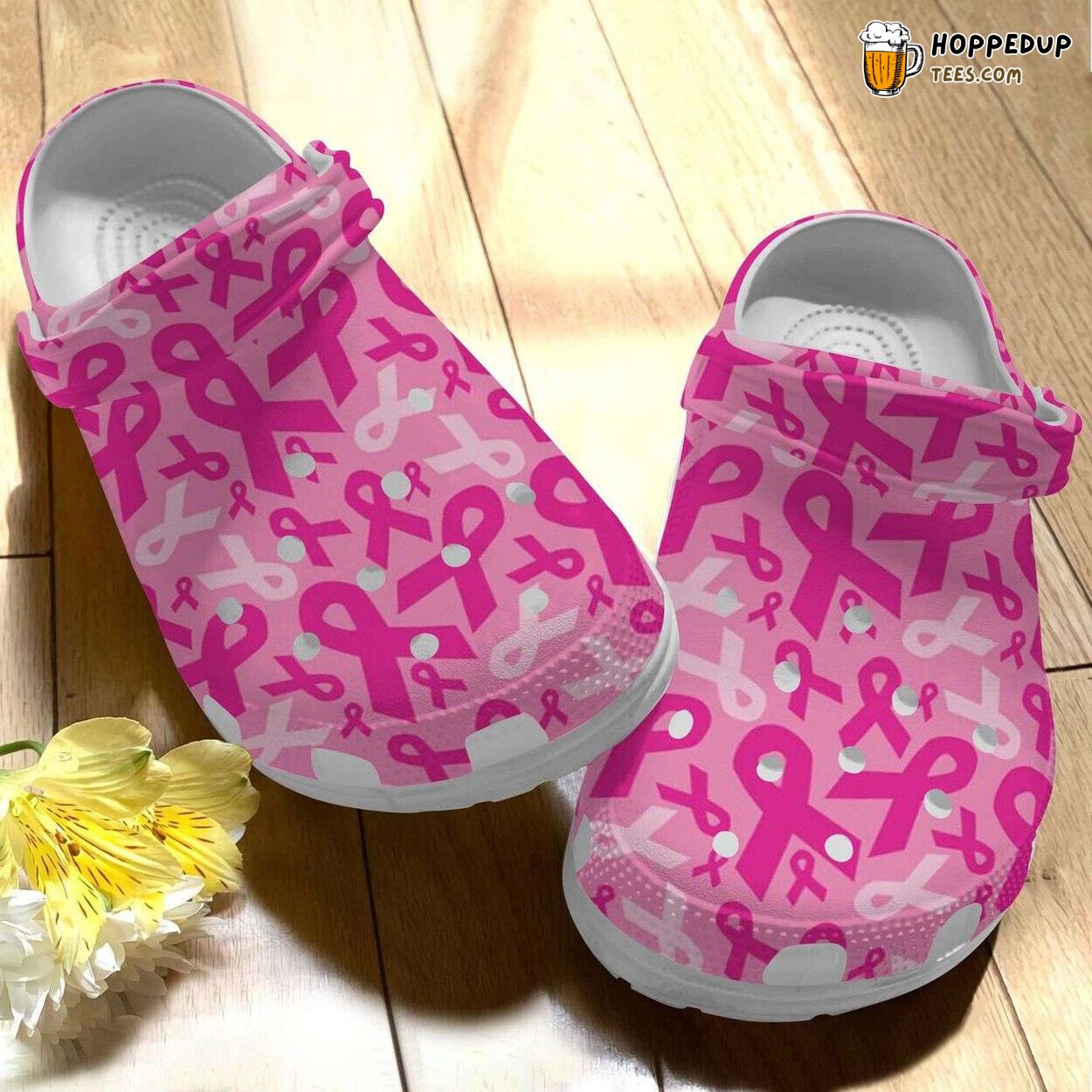 Breast Cancer Awareness Pink Ribbon Pattern Comfortable Clog Shoes