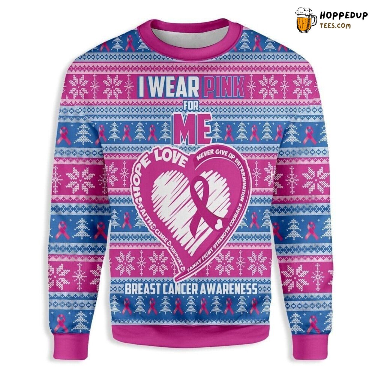 Breast Cancer Awareness Pink Ugly Christmas Sweater Knitted