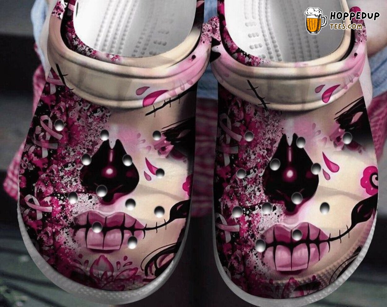 Breast Cancer Awareness Themed Clog Shoes Inspirational Supportive Design