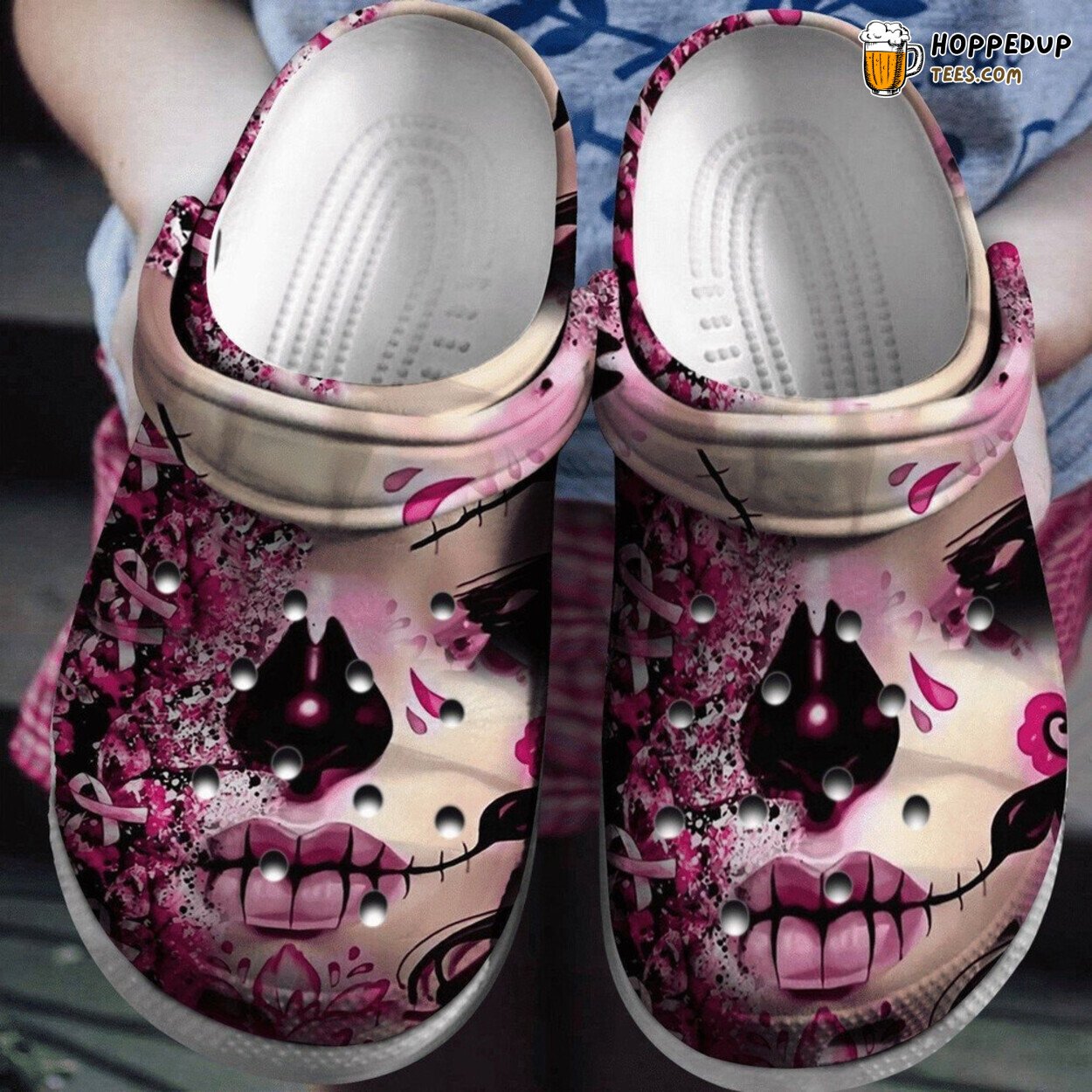 Breast Cancer Awareness Themed Rubber Clog Shoes Comfy Supportive Footwear