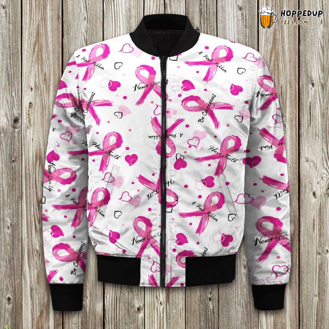 Breast Cancer Awareness White Pink Awesome Bomber Jacket
