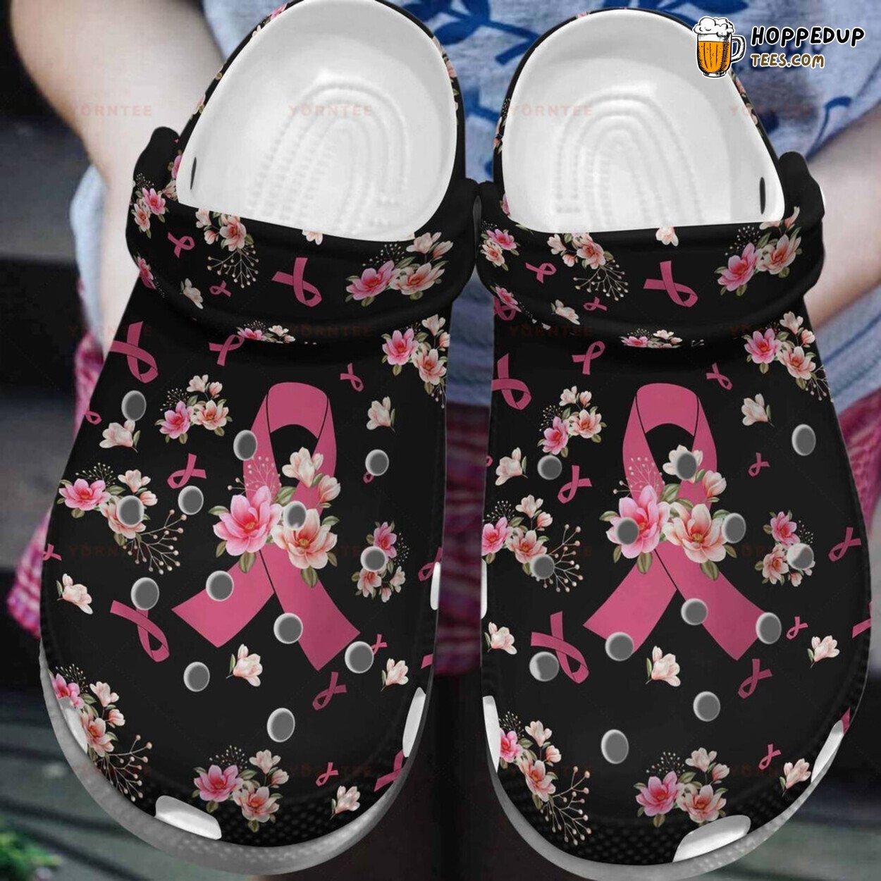 Breast Cancer Pink Ribbon Themed Rubber Clog Shoes Comfy Awareness Gift
