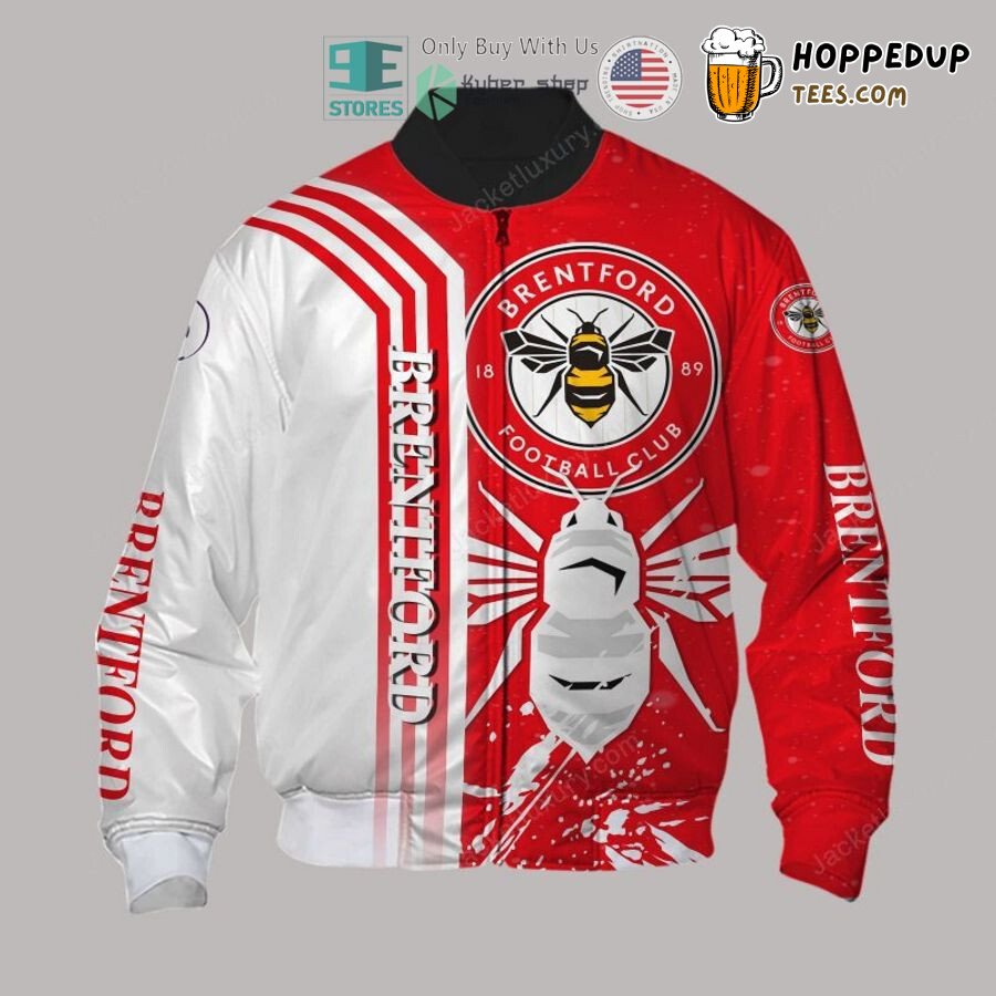 Brentford FC Stylish White Red Football Bomber Jacket Trim
