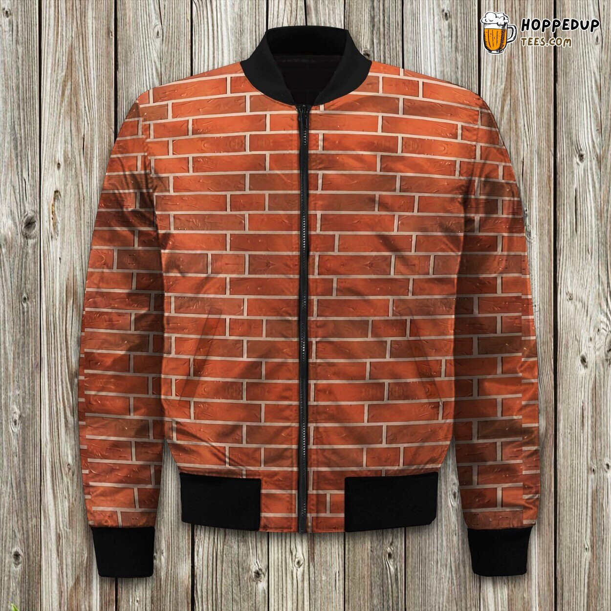 Brick Brown Pattern Print Design Area Bomber Jacket