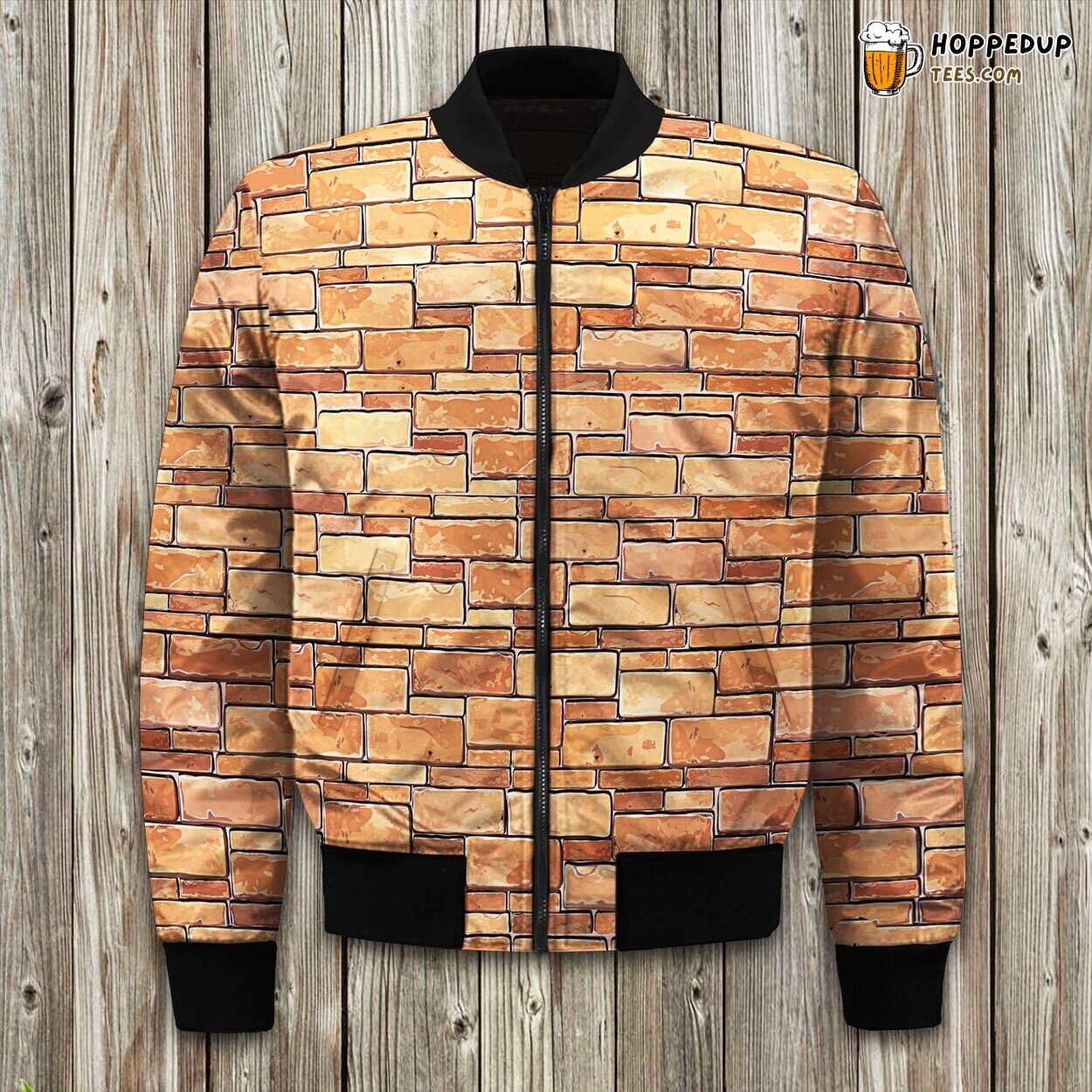 Brick Pattern Print Design Area Bomber Jacket