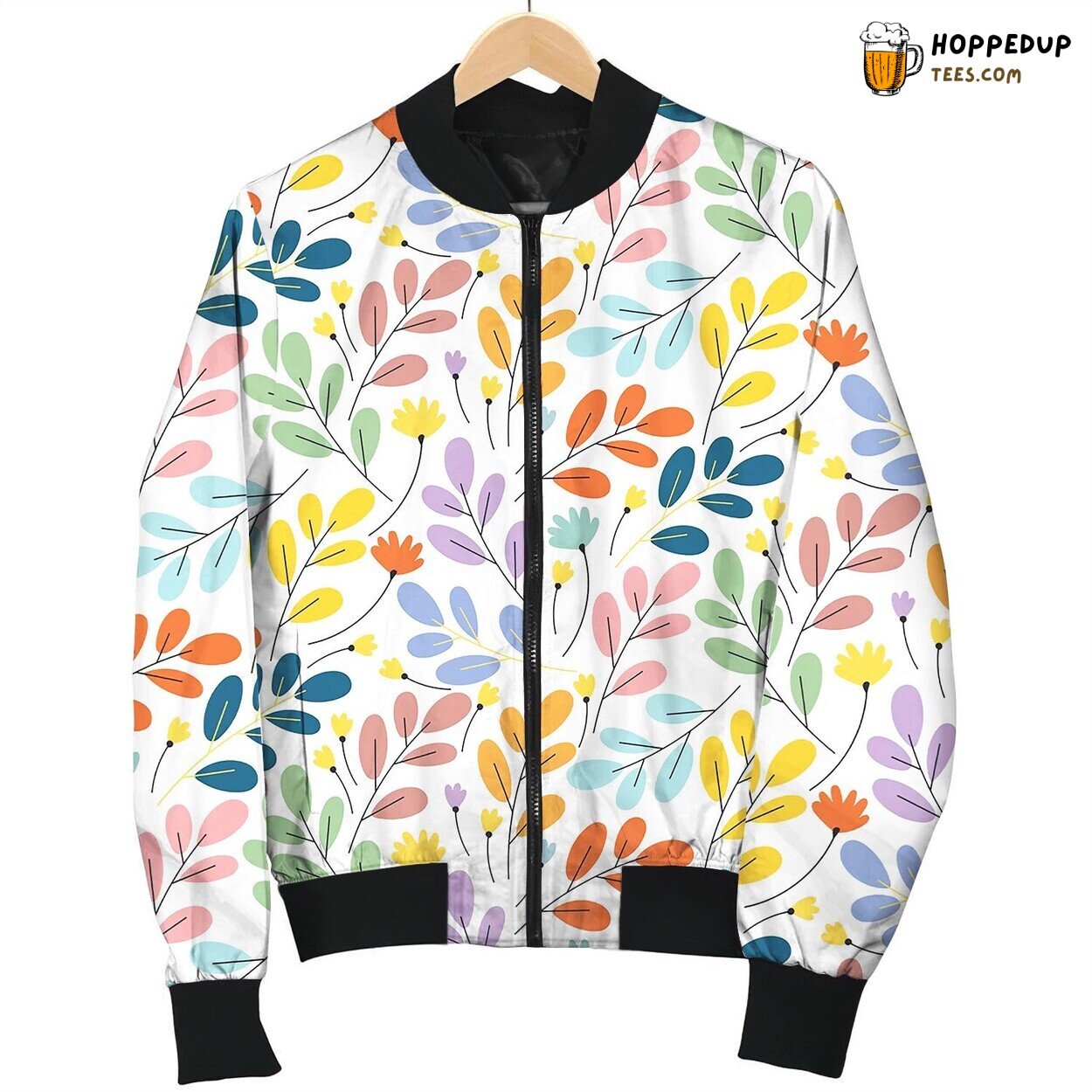 Bright Exotic Flower Pattern Bomber Jacket