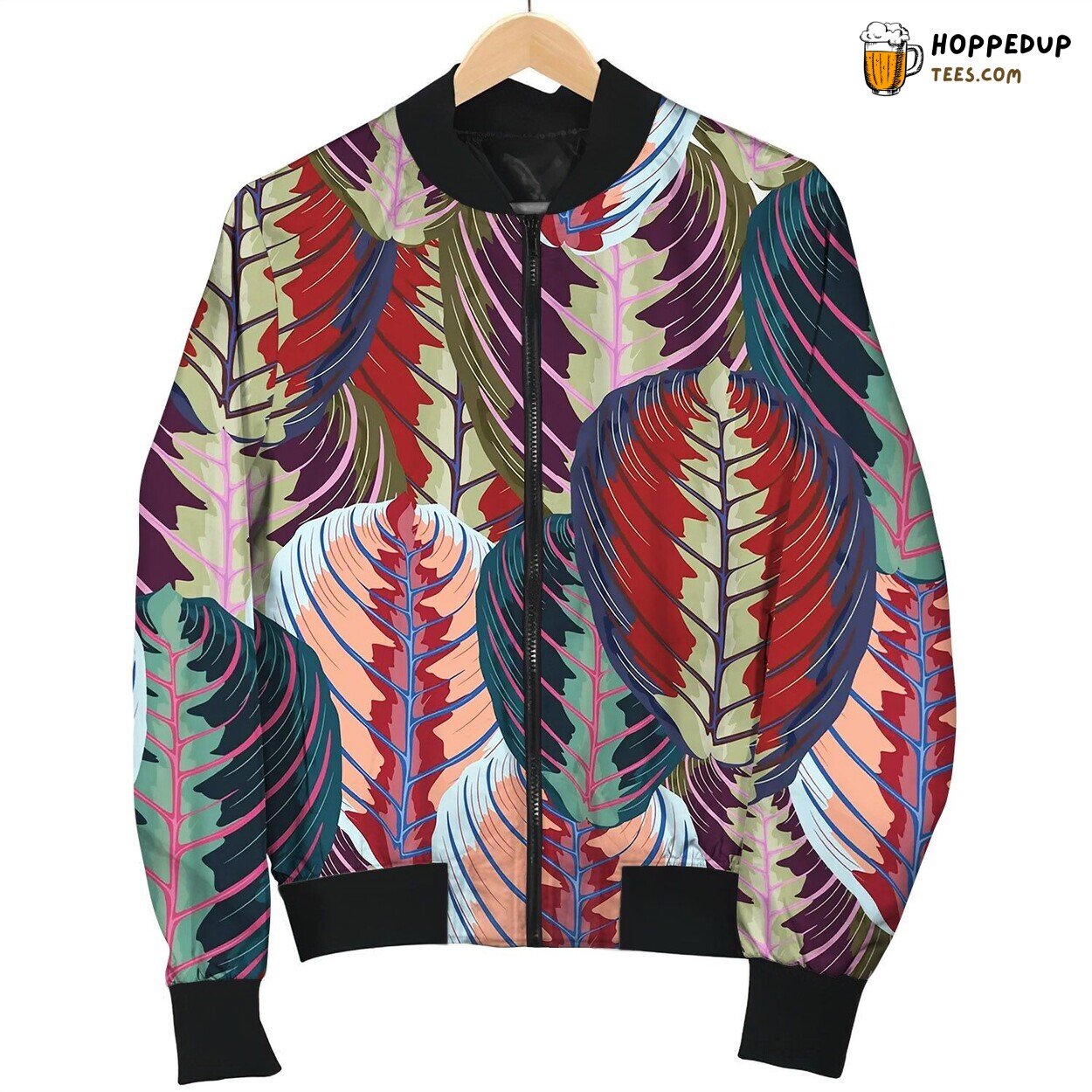 Bright Floral With Exotic Leaves Bomber Jacket
