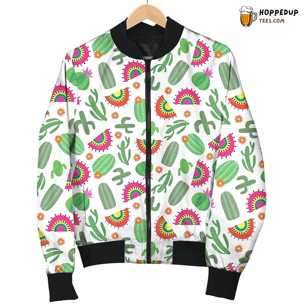 Bright Mexican Style Seamless Pattern With Cactus Bomber Jacket