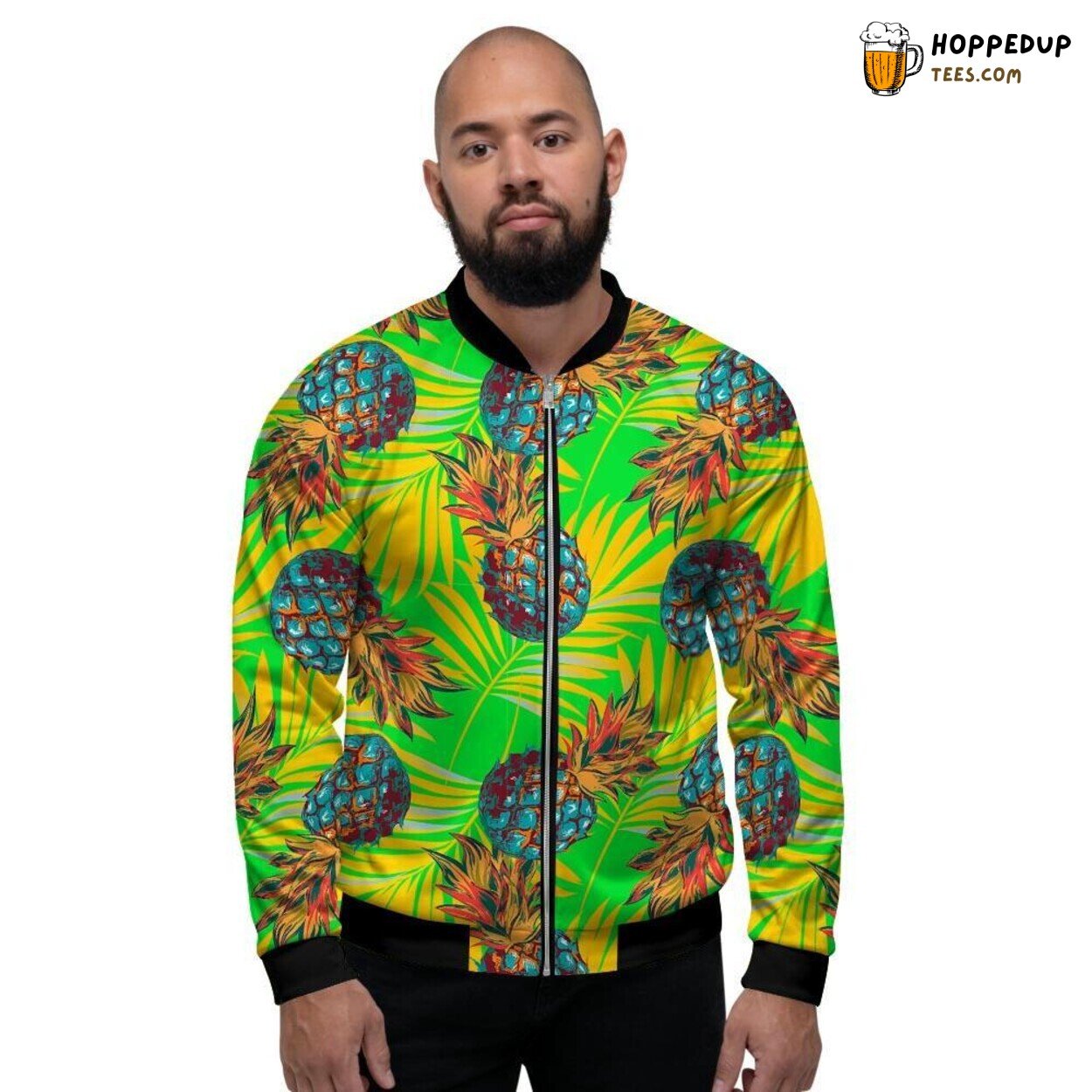 Bright Neon Pineapple Hawaiian Art Men’s Bomber Jacket Tropical Display