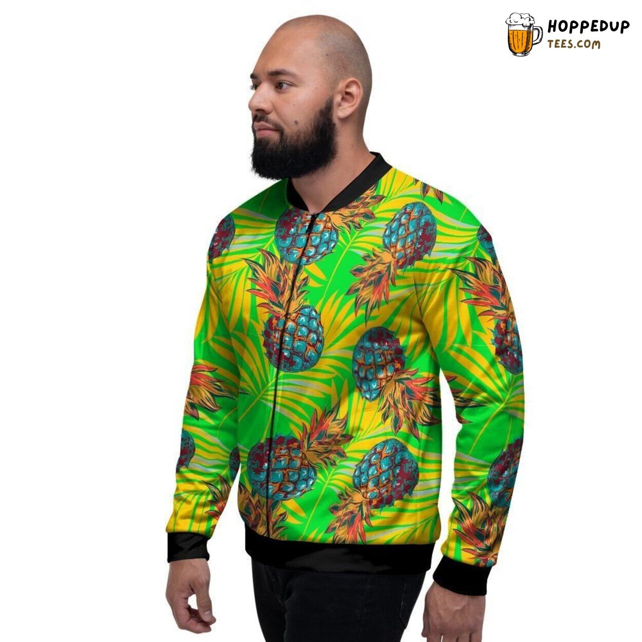 Bright Neon Pineapple Hawaiian Art Men’s Bomber Jacket Tropical Display