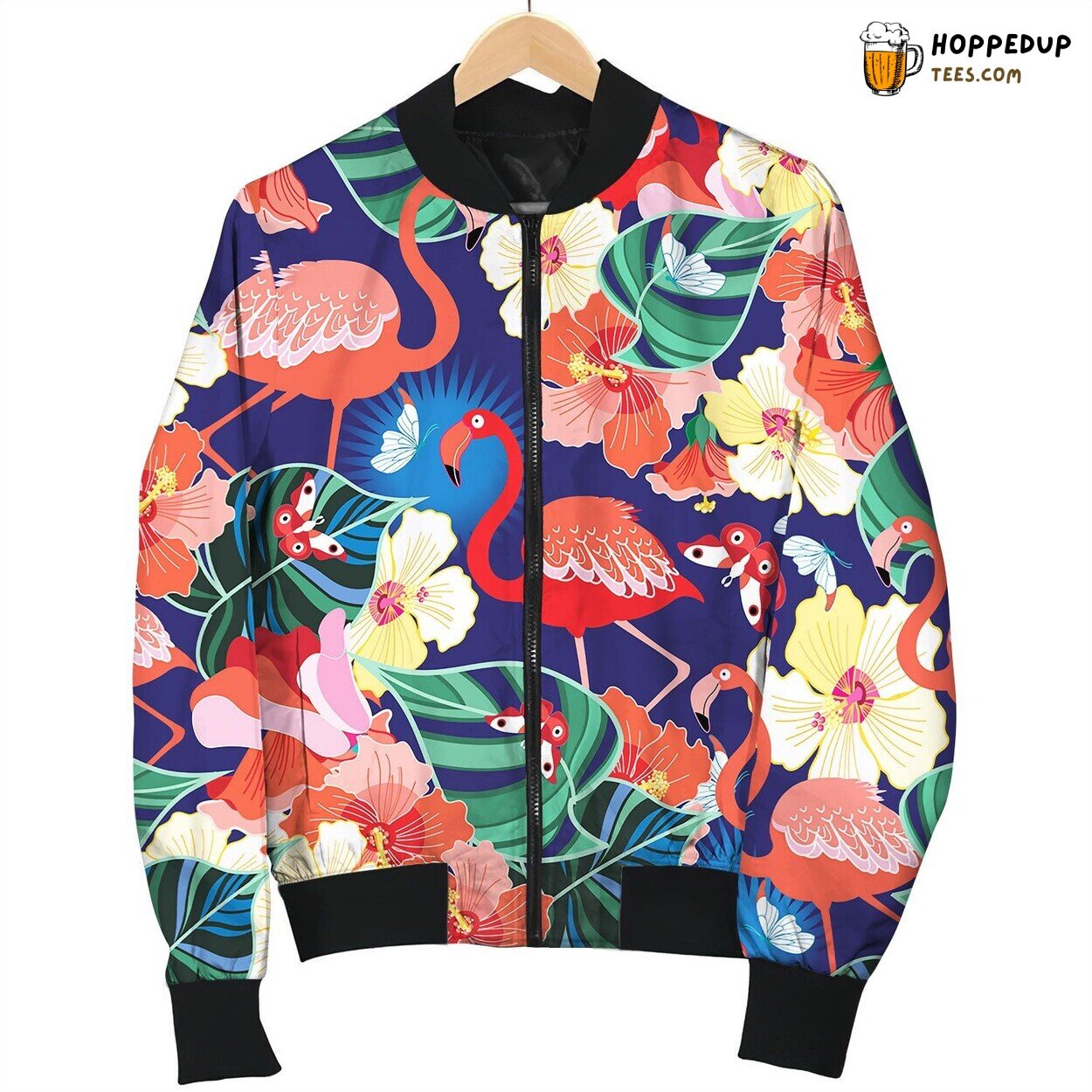 Bright Seamless Pattern Tropics Flamingos Bomber Jacket