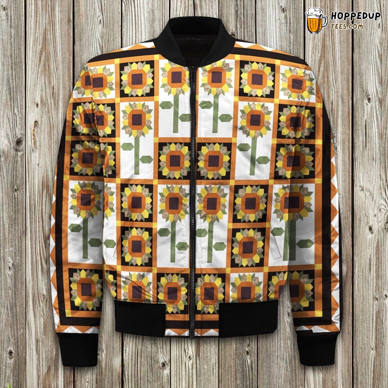 Bright Summer Sunflower Print Winter Bomber Jacket Vibrant Floral Style