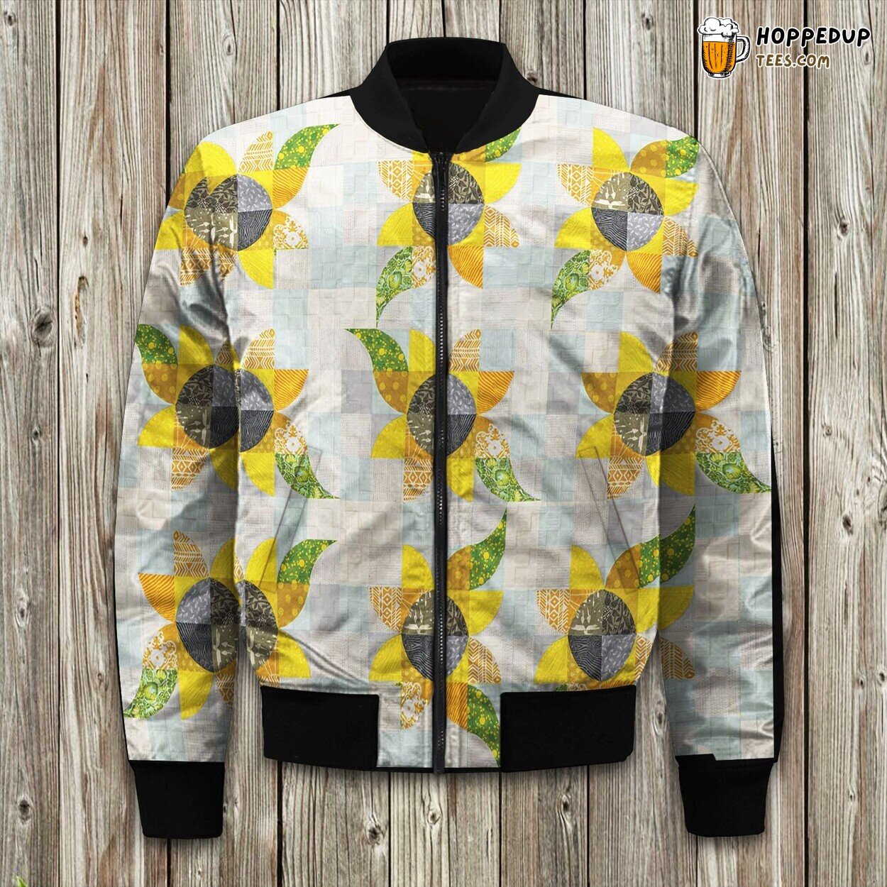 Bright Sunflower Bloom Winter Bomber Jacket Floral Elegance Statement