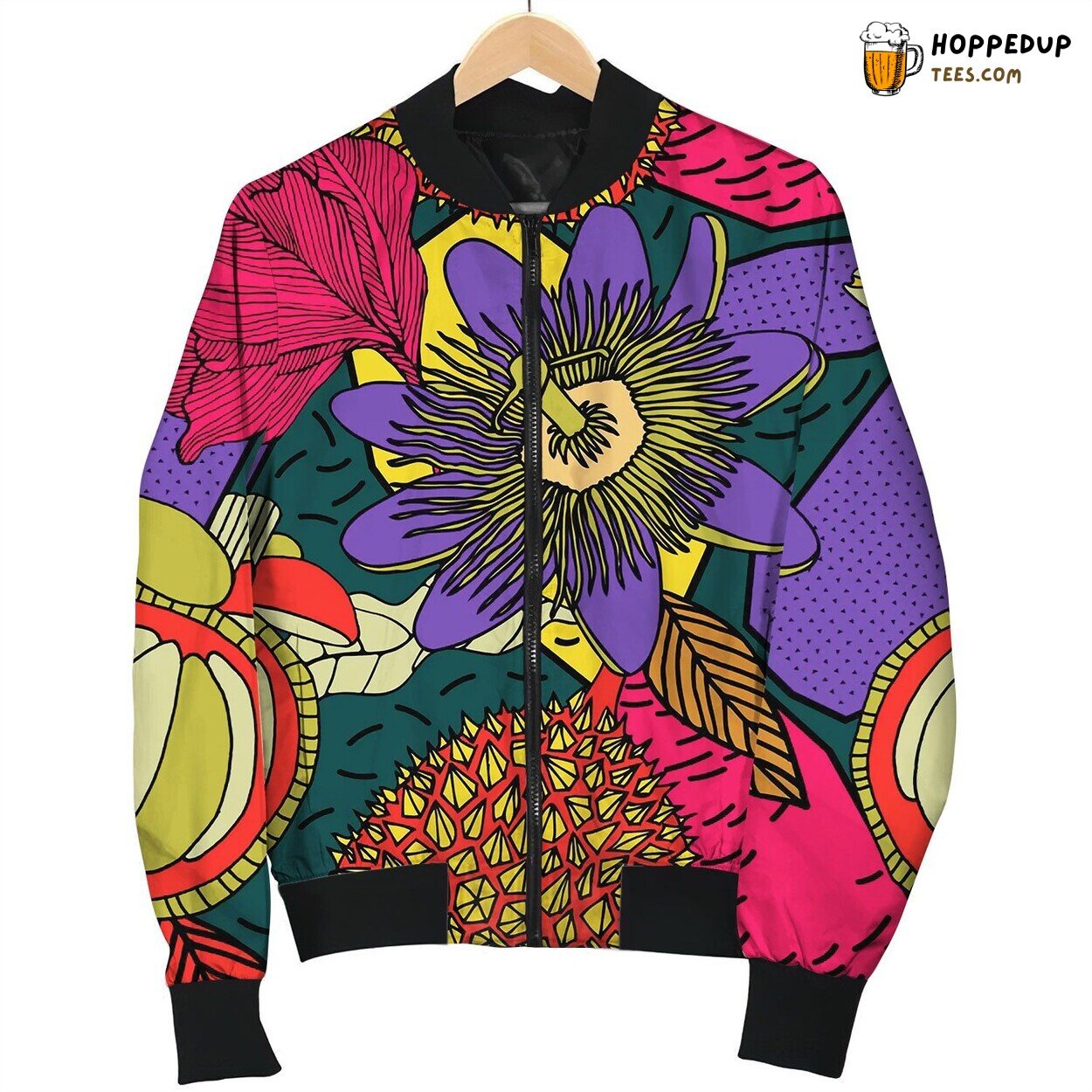 Bright Tropical Background With Exotic Plants Bomber Jacket