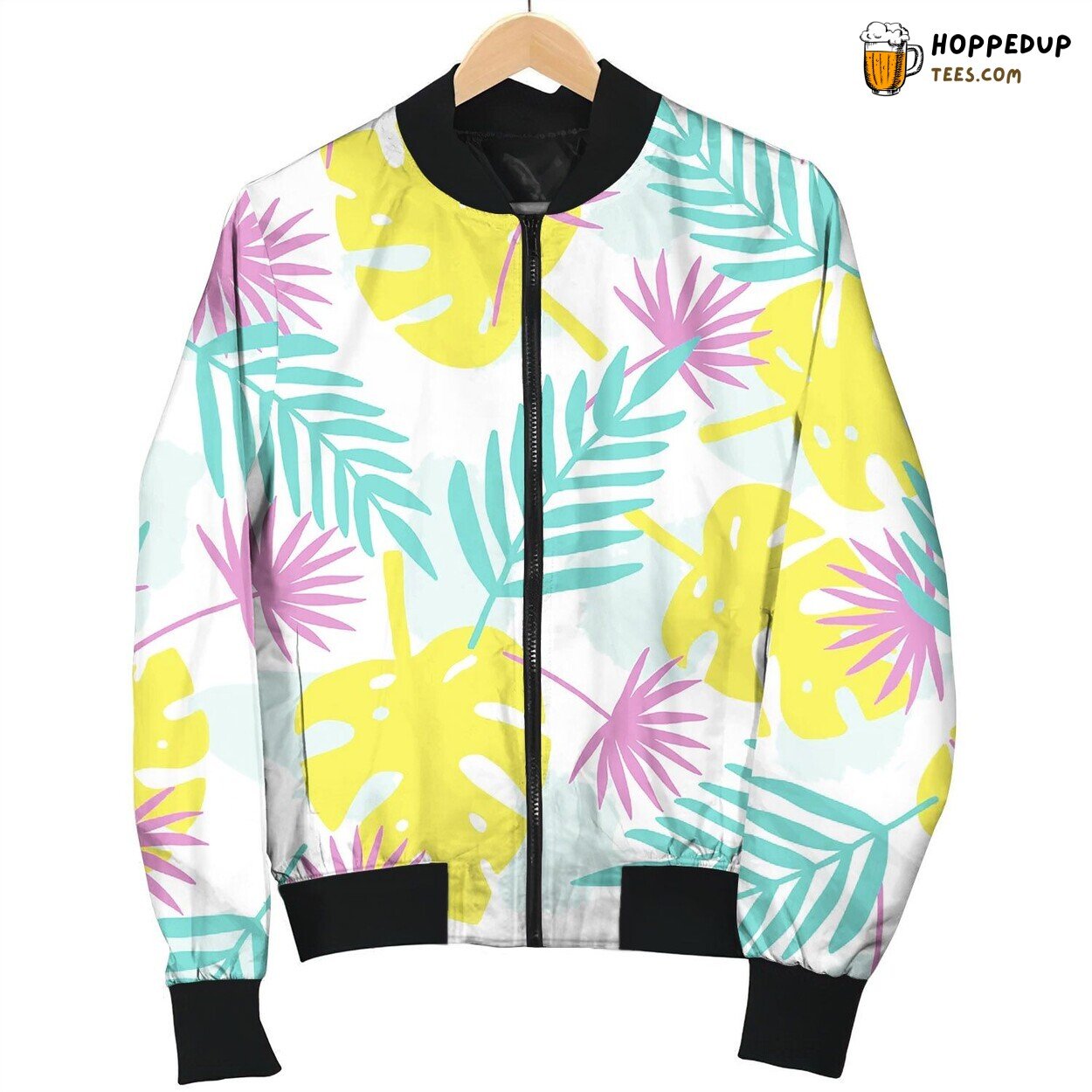 Bright Tropical Leafs Background Bomber Jacket