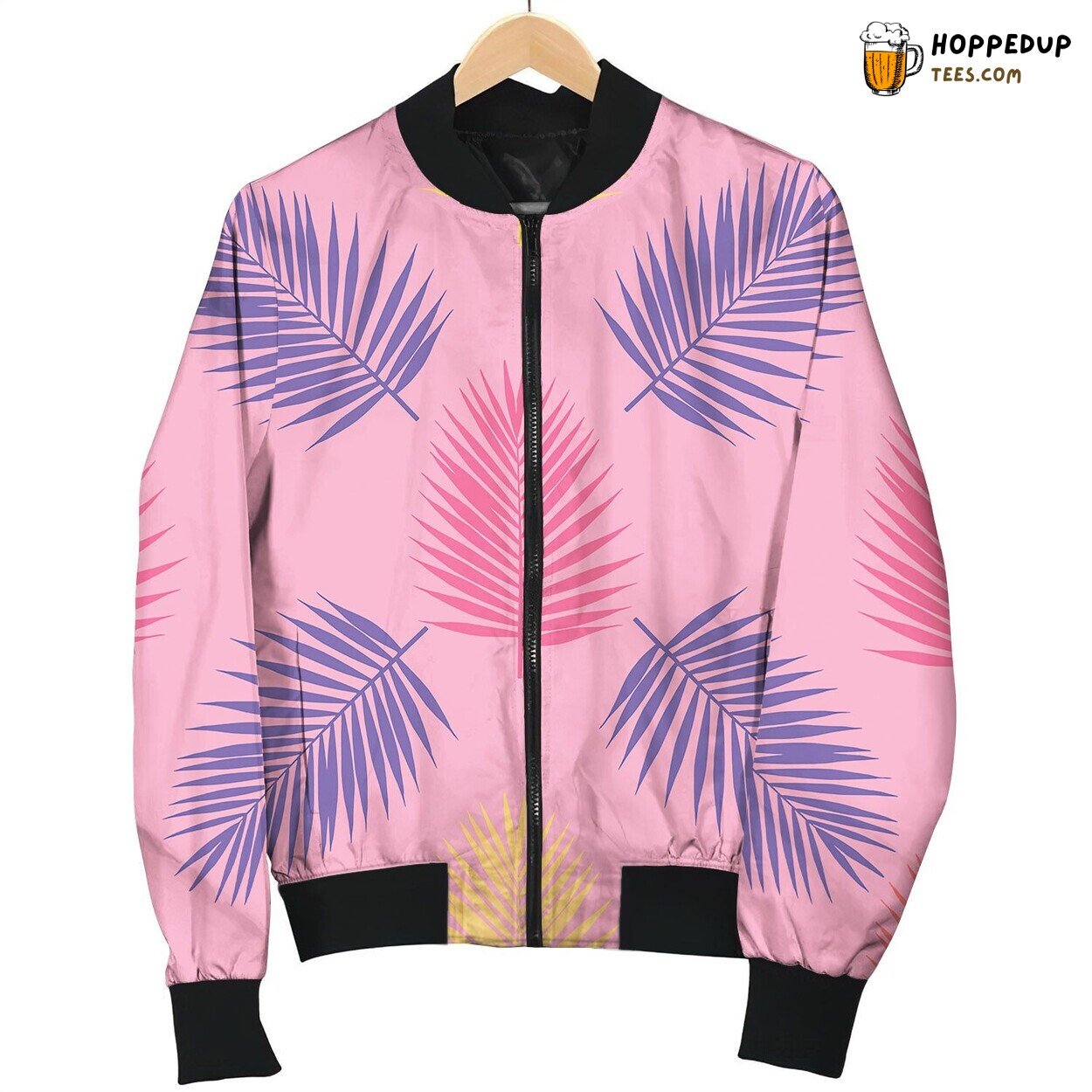 Bright Tropical Palm Leaves Seamless Pattern Bomber Jacket