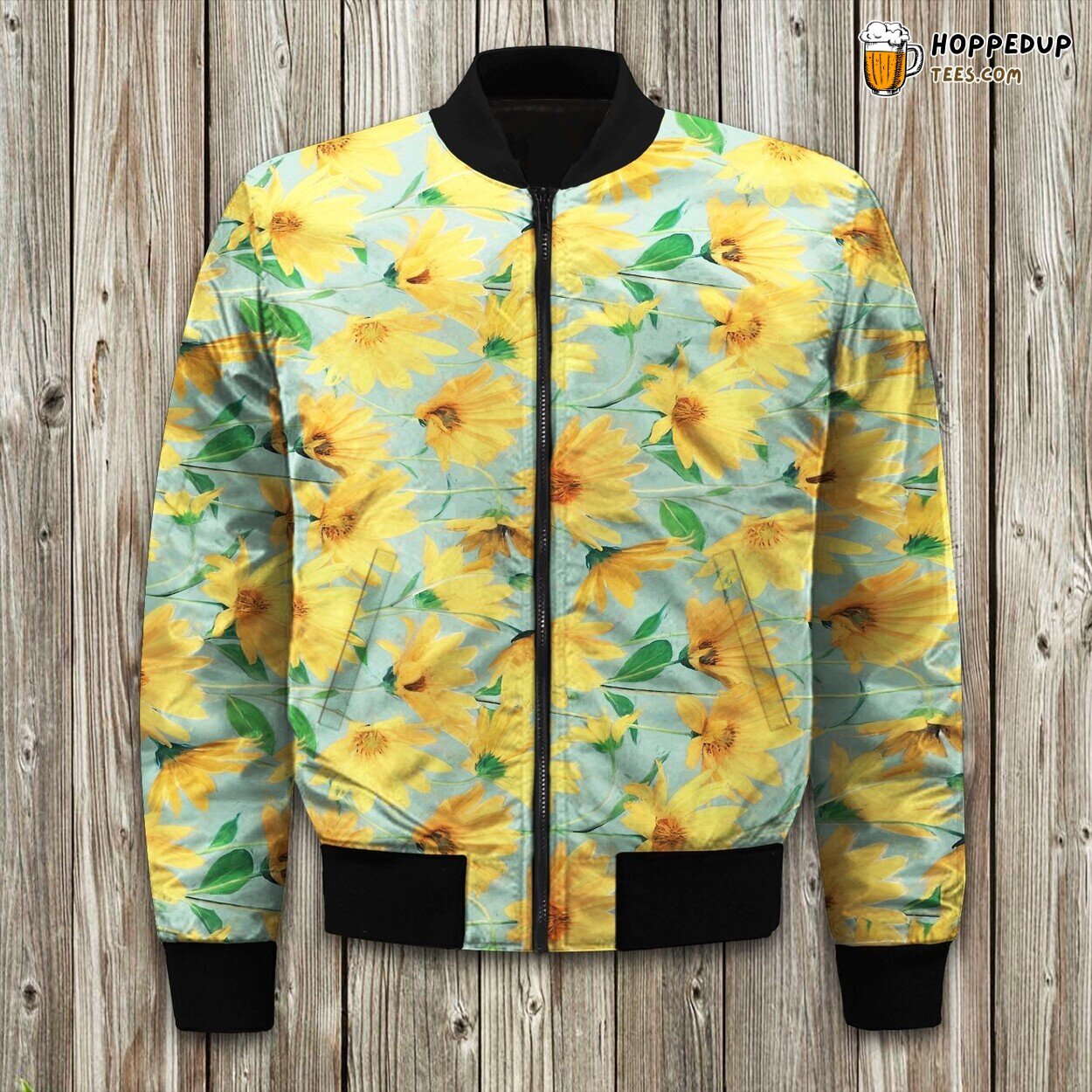 Bright Yellow Daisies Winter Bomber Jacket Sunlit Floral Beauty Design
