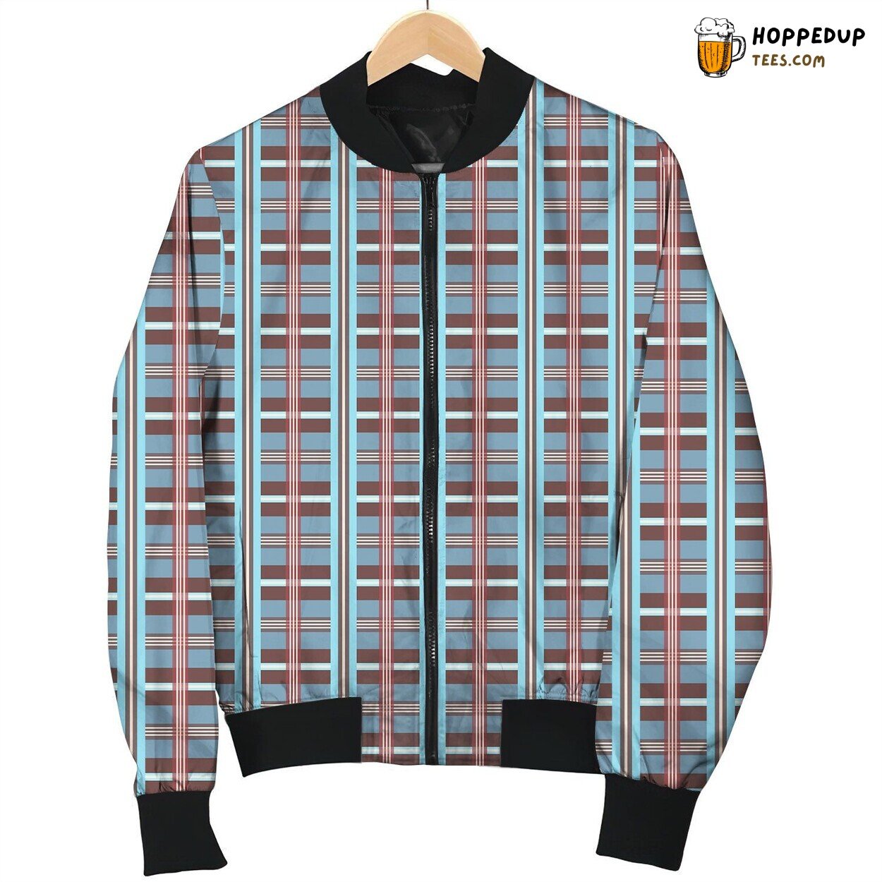Brown And Blue Tartan Bomber Jacket