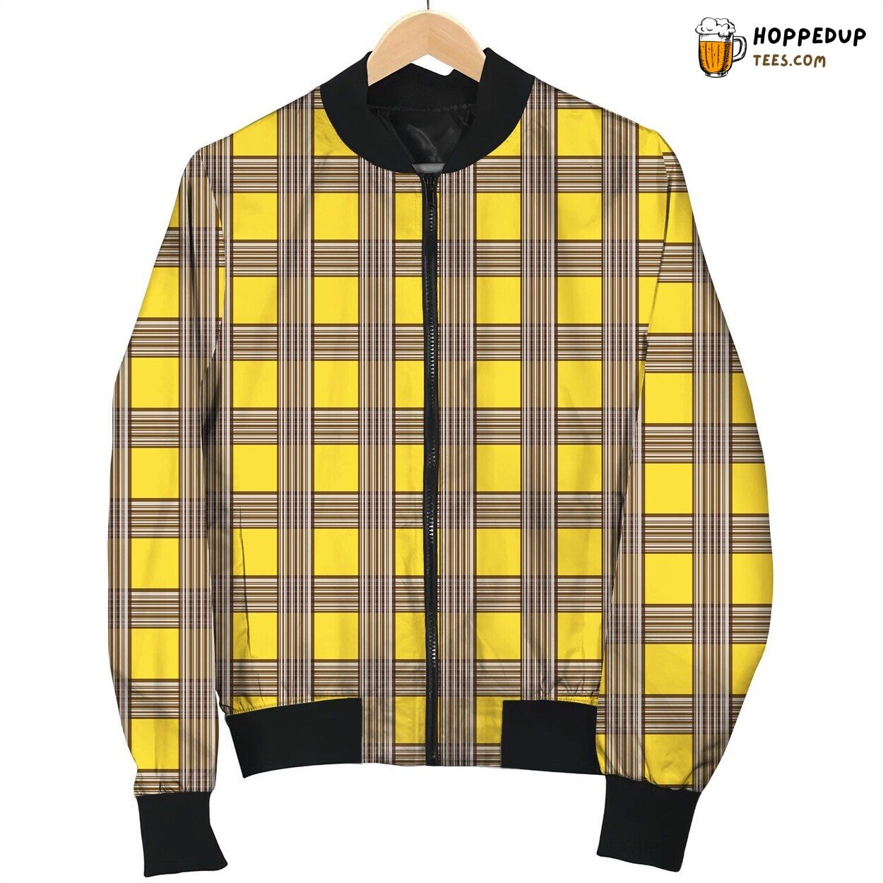 Brown And Yellow Gingham Bomber Jacket