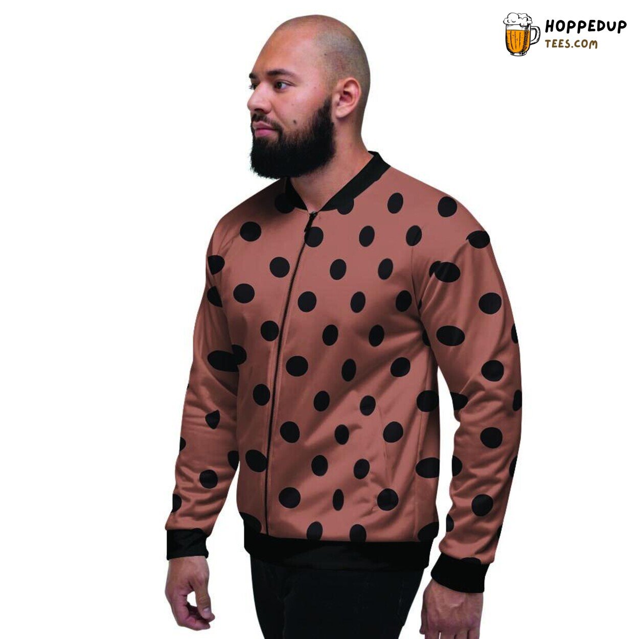 Brown Black Polka Dot Classic Tribute Men’s Bomber Jacket Pattern Elegance