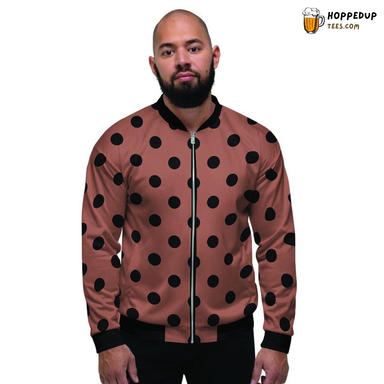 Brown Black Polka Dot Classic Tribute Men’s Bomber Jacket Pattern Elegance