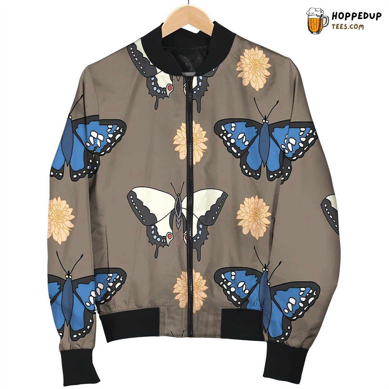 Brown Butterfly Pattern By Courtney Graben Bomber Jacket