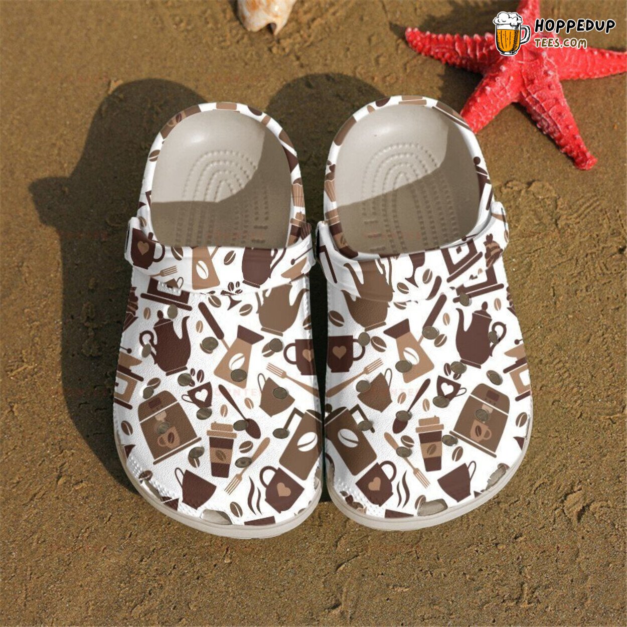 Brown Coffee Pattern Lover Gift Comfortable Rubber Clogs Footwear