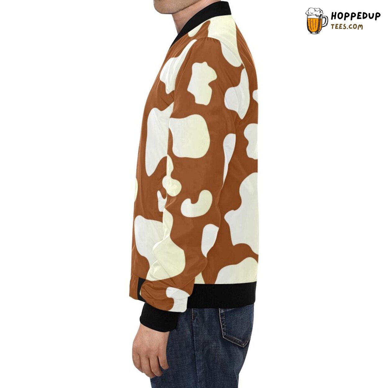 Brown Cow Pattern Distinct Print Men’s Bomber Jacket Designer Collection