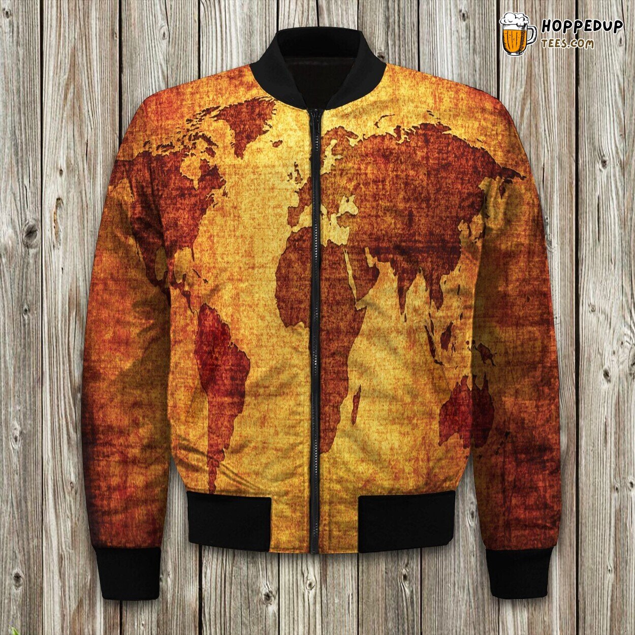 Brown Earth World Map Vintage Bomber Jacket