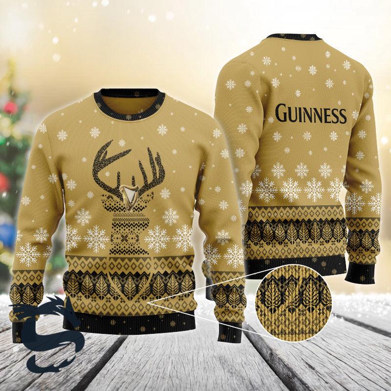 Brown Guinness Reindeer Snowy Christmas Sweater HU