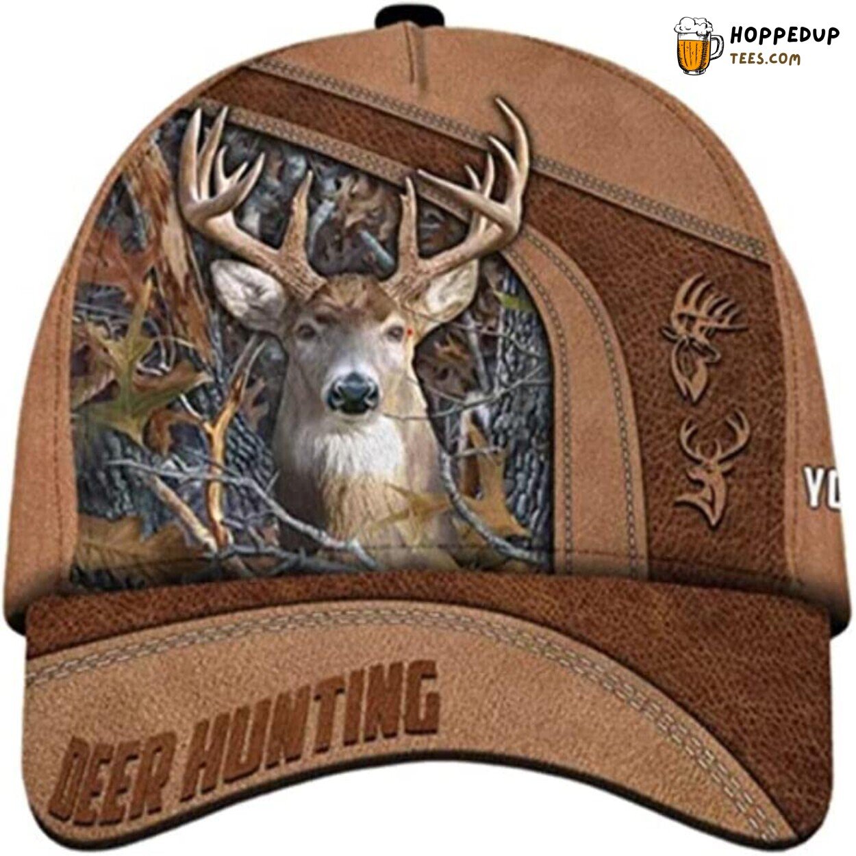 Brown Leather Deer Hunting 3D Hat Personalized Unique Hunter Design