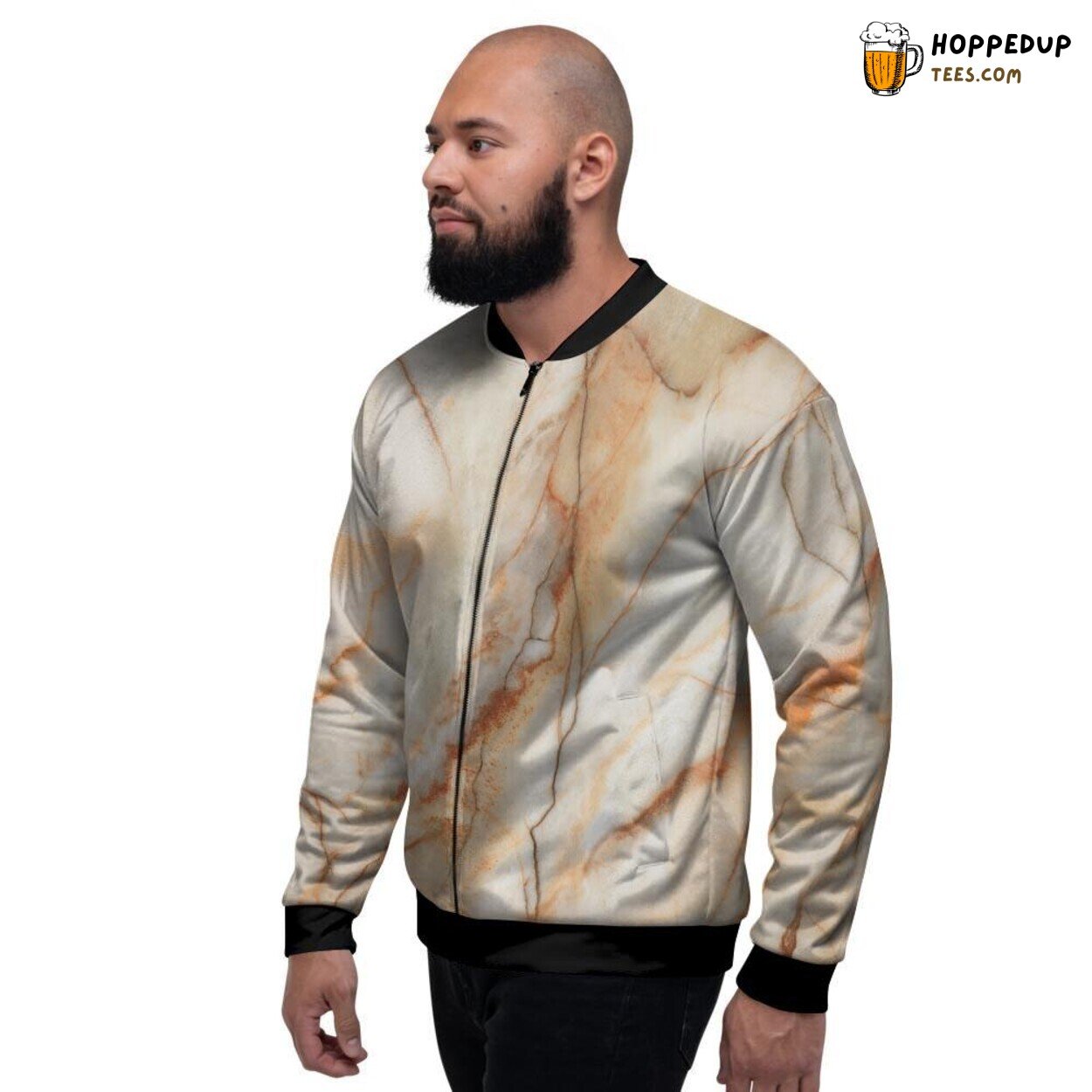 Brown Marble Patterns Tribute Men’s Bomber Jacket Elegant Natural Display