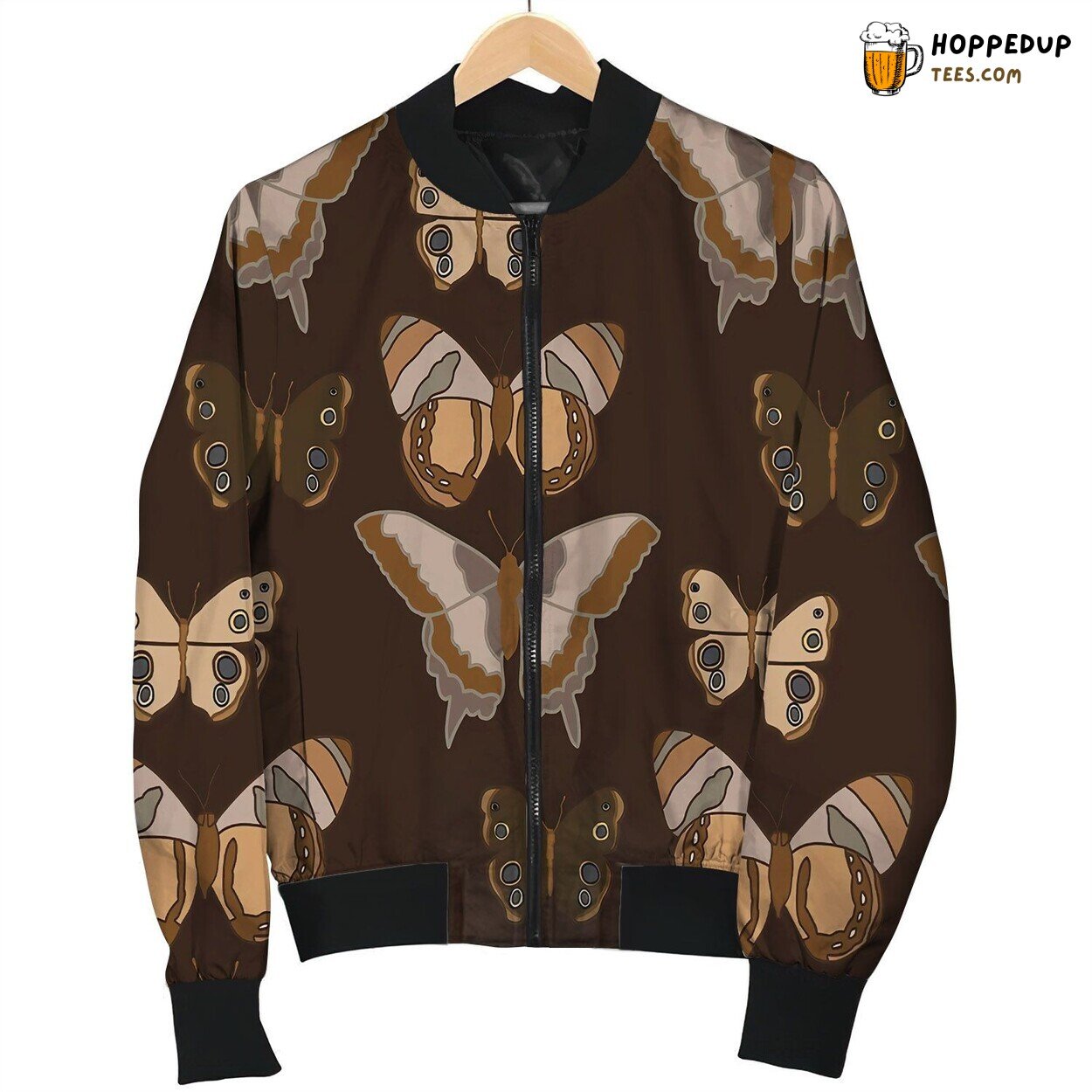 Brown Moths Pattern By Courtney Graben Bomber Jacket