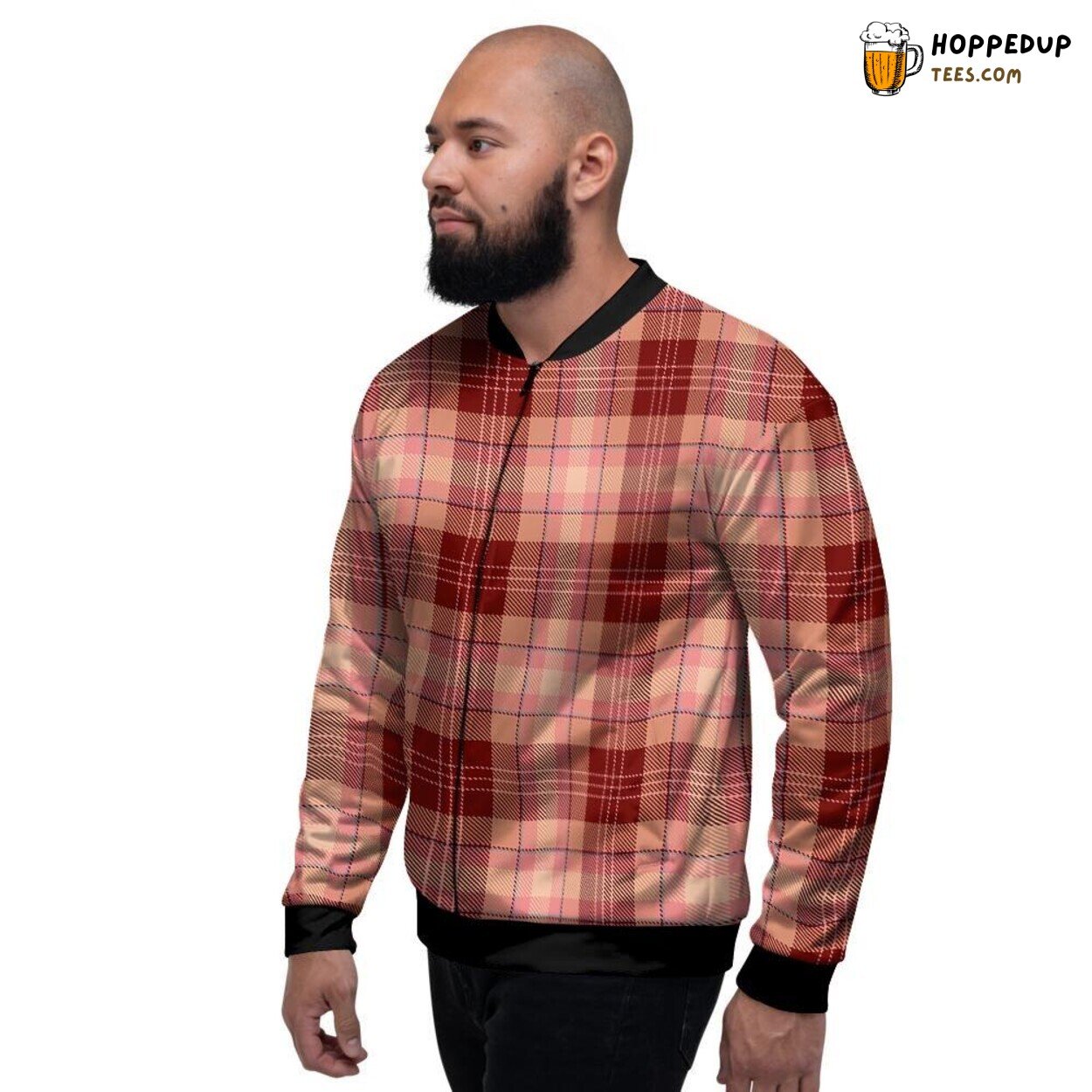 Brown Plaid Tartan Traditional Design Men’s Bomber Jacket Classic Elegance