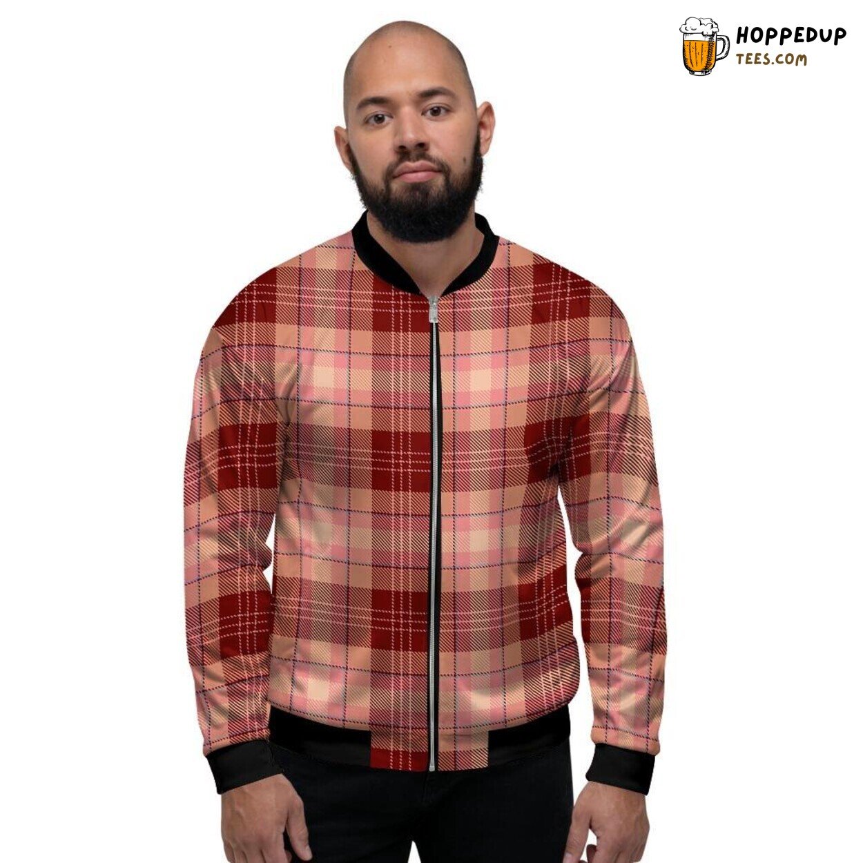 Brown Plaid Tartan Traditional Design Men’s Bomber Jacket Classic Elegance