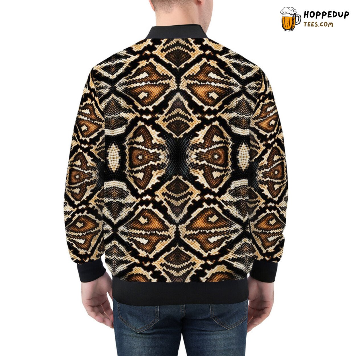 Brown Snake Skin Pattern Artistry on a Superior Men’s Bomber Jacket