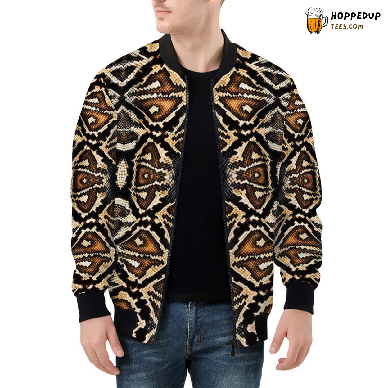 Brown Snake Skin Pattern Artistry on a Superior Men’s Bomber Jacket
