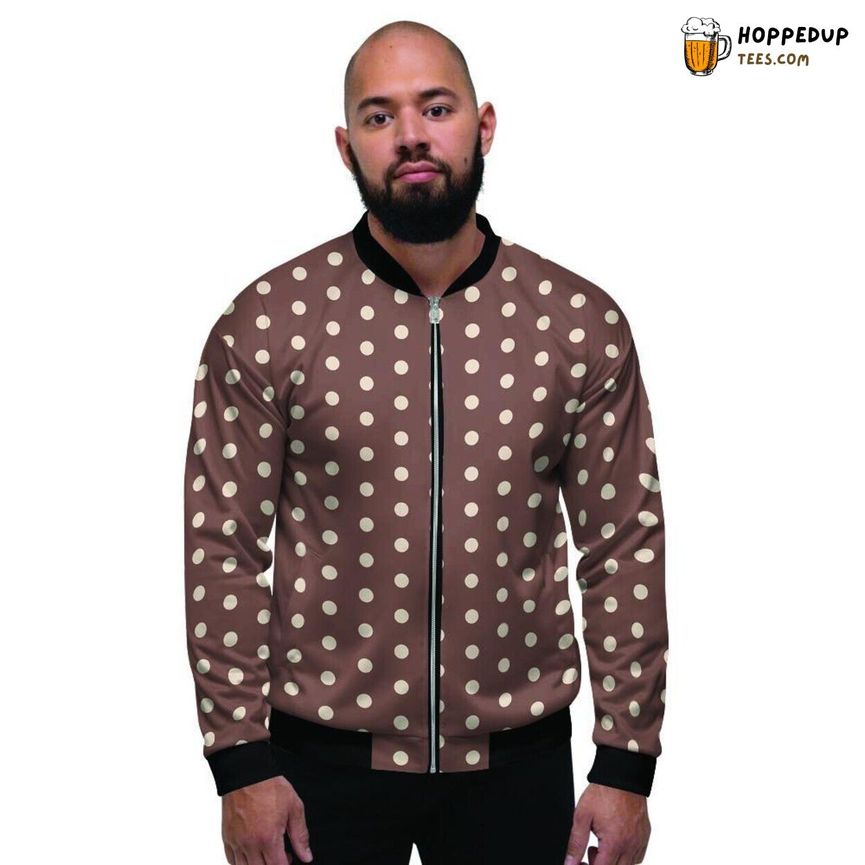 Brown Subtle Polka Dot Design Men’s Bomber Jacket Classic Pattern Display