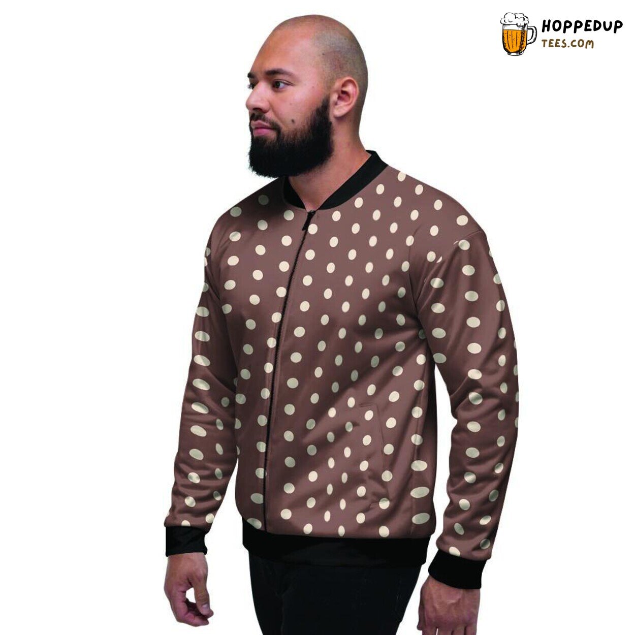 Brown Subtle Polka Dot Design Men’s Bomber Jacket Classic Pattern Display
