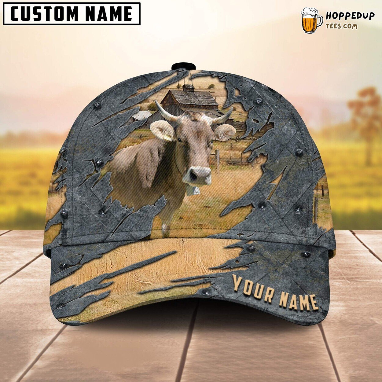 Brown Swiss 3D Printed Cap Custom Baseball Lovers Leather Pattern Animal