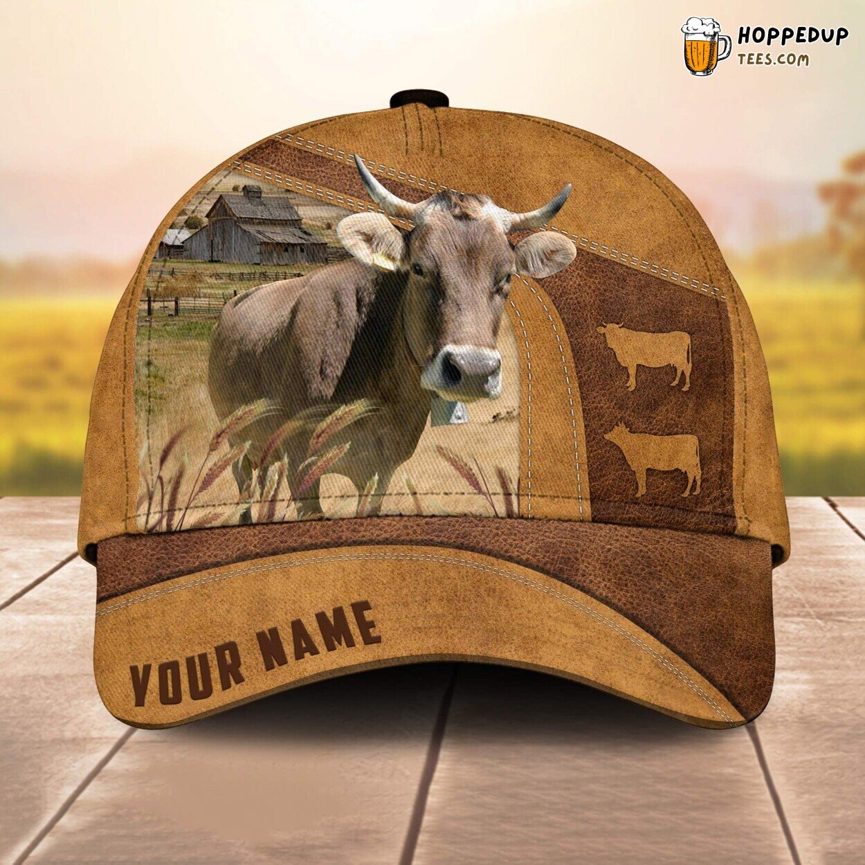 Brown Swiss Cale 3D Custom Cap All Over Print Baseball Farm Animal Lover Leather