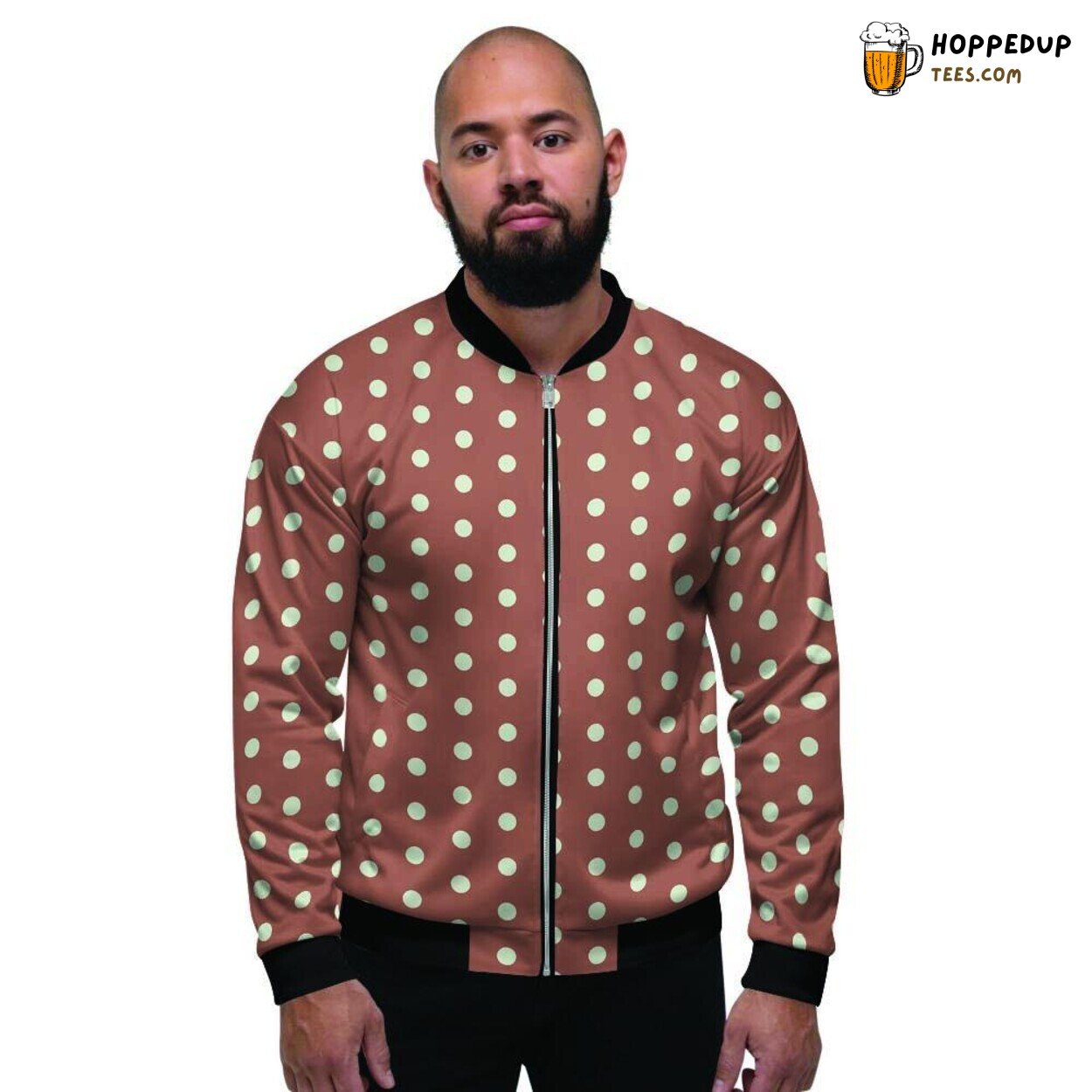 Brown White Polka Dot Classic Display Men’s Bomber Jacket Vintage Elegance