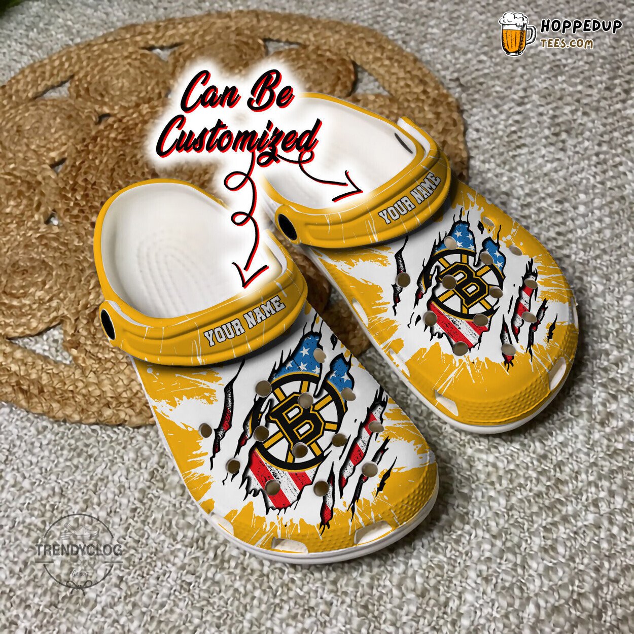 Bruins Hockey Ripped American Flag Personalized Unique Clog Shoes