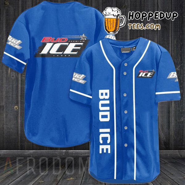 Bud Ice Beer Blue Themed Baseball Jersey Unique Distinctive Design Look
