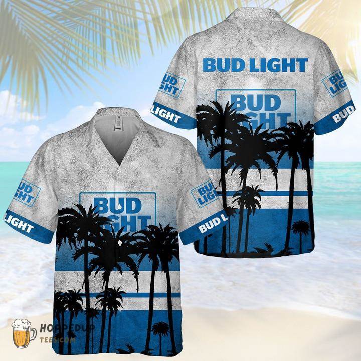 Blue Bud Light Beer Tropical Palm Hawaiian Shirt