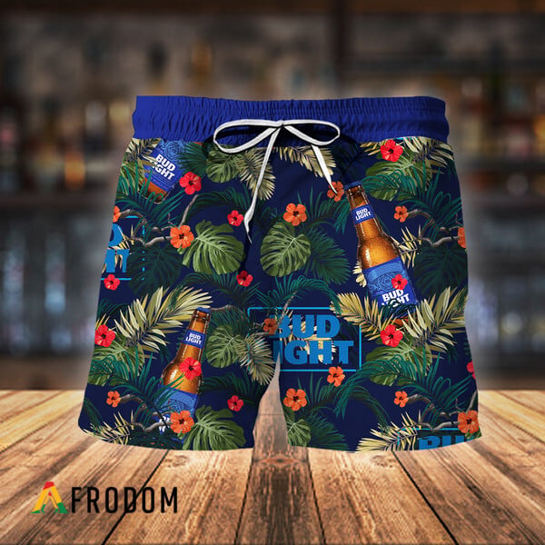 Bud Light Beer Hawaiian Shorts Aloha Summer Flowers HU