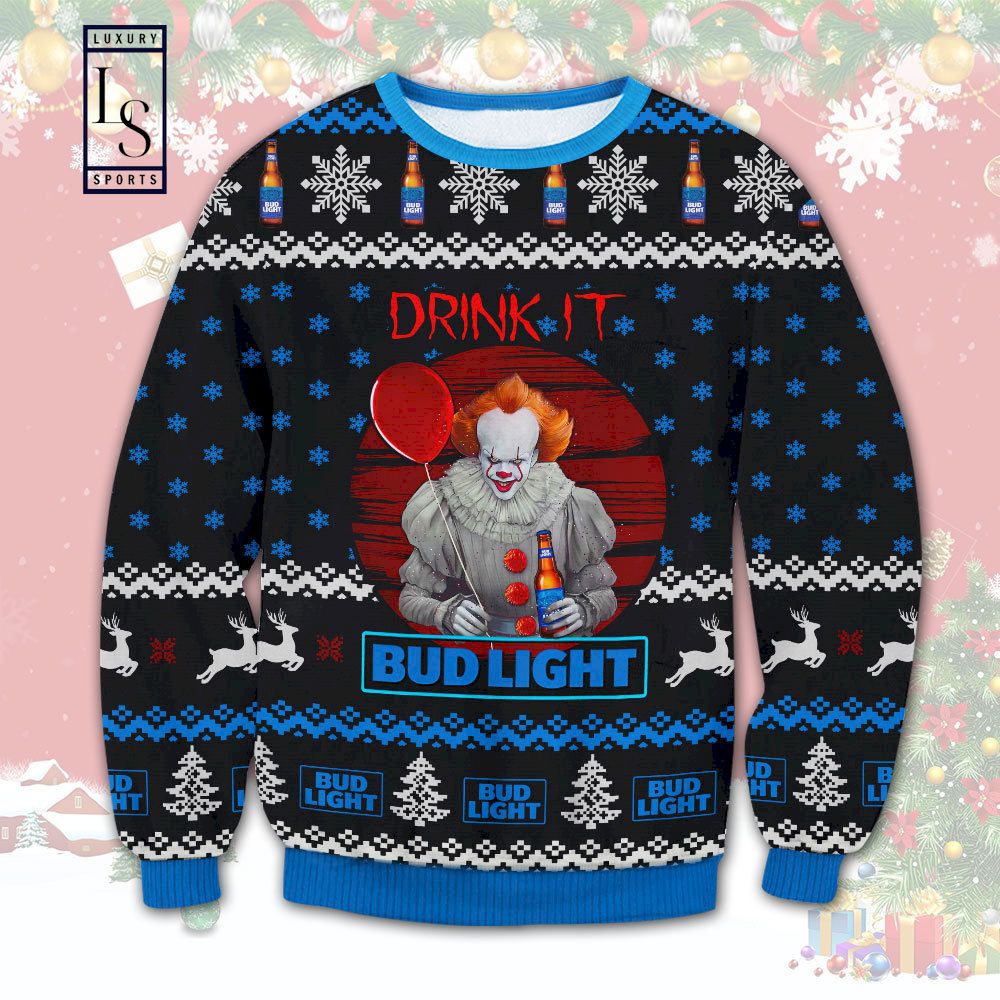 Bud Light “Drink It” Ugly Christmas Sweater HU