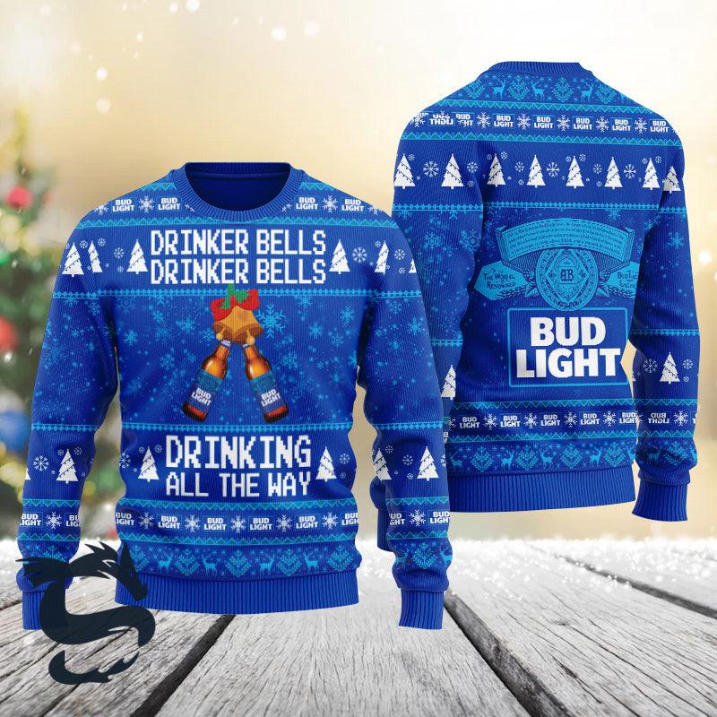 Bud Light Drinker Bells Drinking All The Way Christmas Ugly Sweater HU